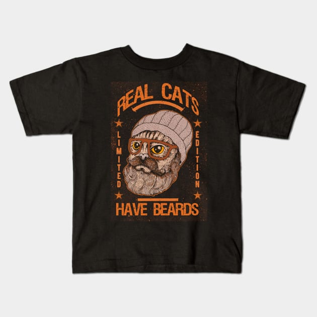 REAL CATS HAVE BEARD Kids T-Shirt by miskel